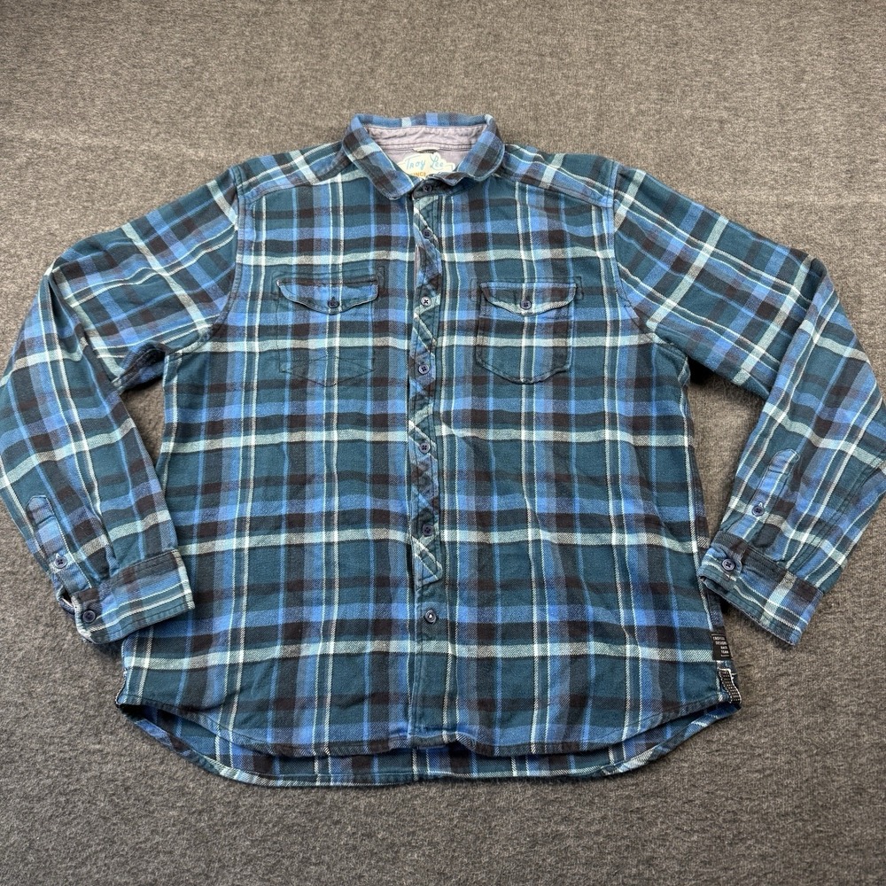 Troy Lee Designs Flannel Mens XL Blue Plaid Shirt Button Pocket Bike MTB